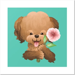 Poodle Dog Holding a Flower Posters and Art